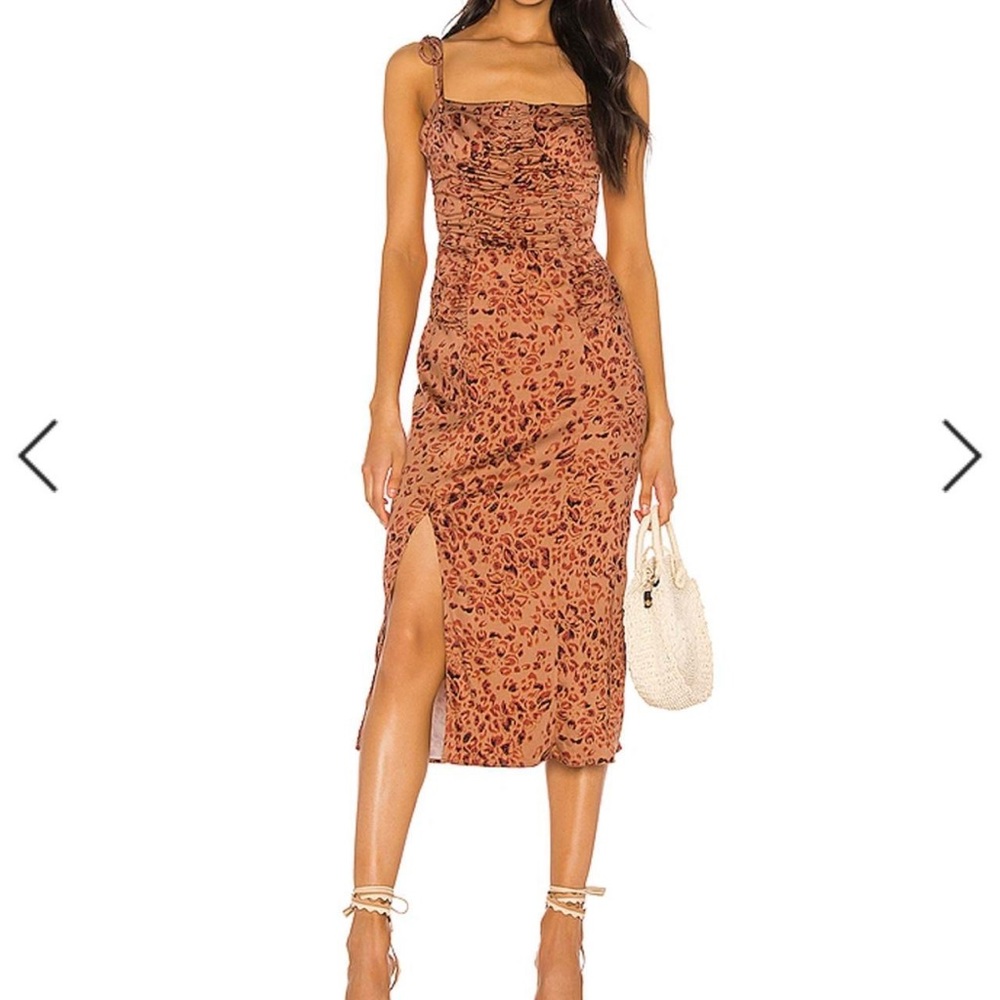 Free People Show Stopper Midi Dress in Brown Combo